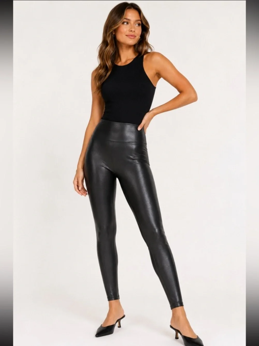 SPANX Faux Leather High Rise Black Leggings S M Multiple Available